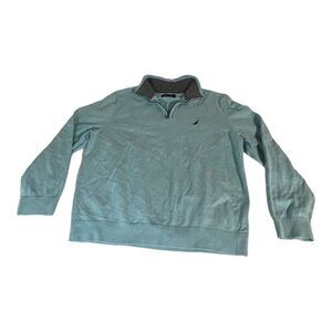 Nautica Quater Zip Teal Blue Turquoise  Mens Sweater Pullover Size L Sweater